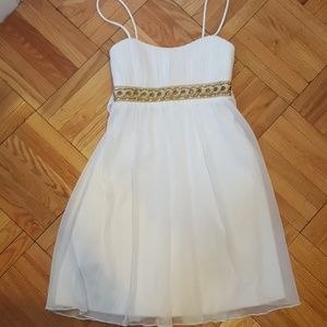 City Triangle white lace dress with gold waistband